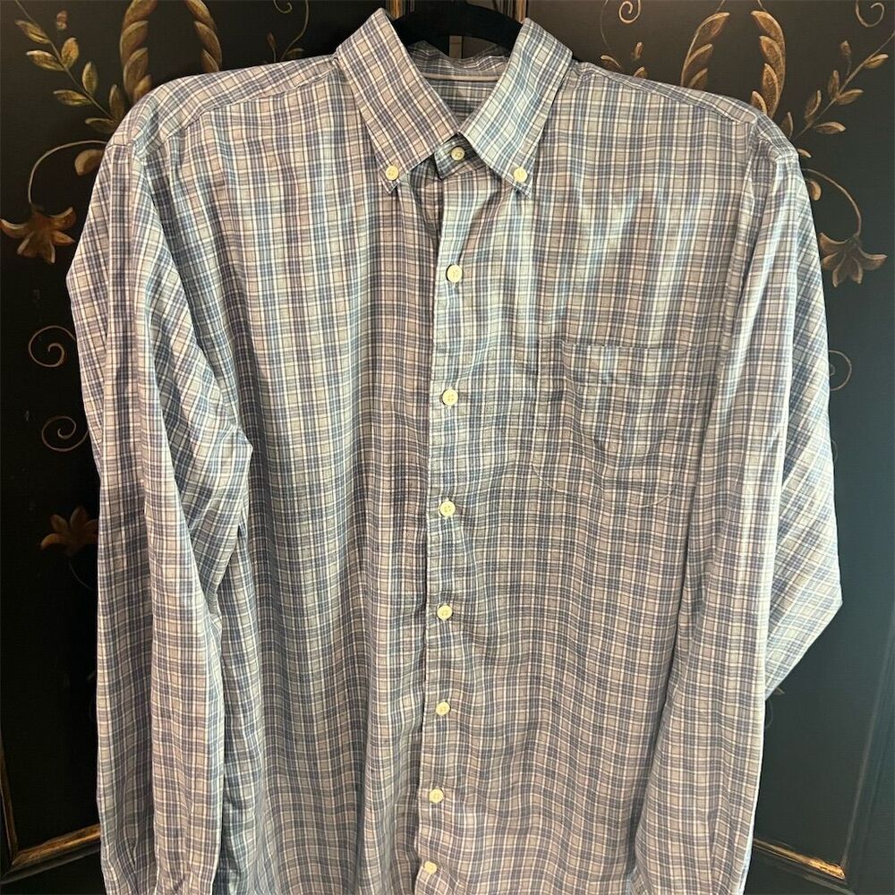 Peter Millar Men's Plaid Button-Down Shirt Blue Long Sleeve Size M